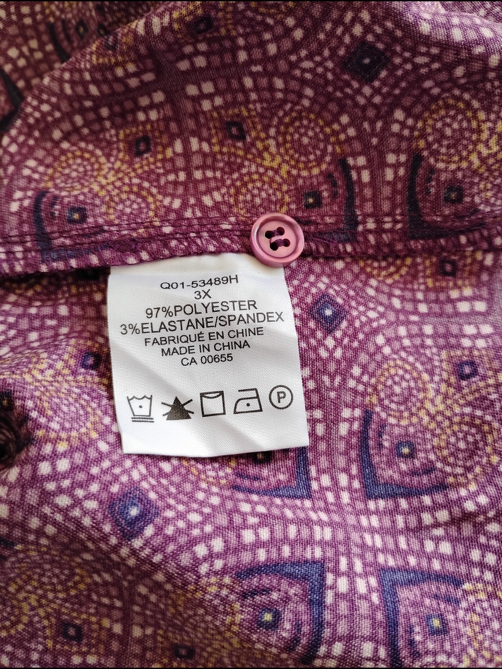 Penningtons Women's Pleated Split Neckline Purple Printed 3/4 Sleeve Blouse Top - Picture 4 of 5